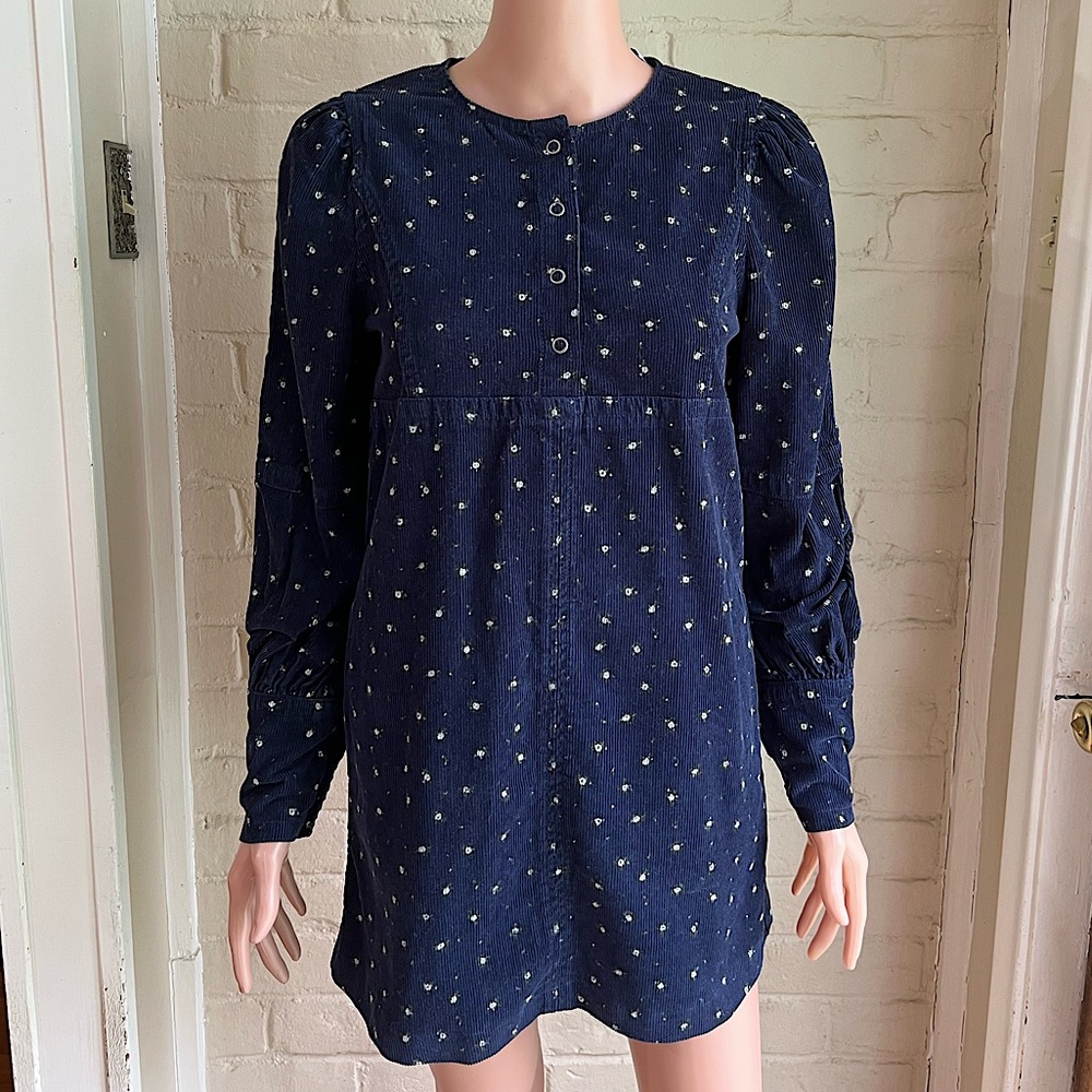 Something Navy NWT size XS Edie long sleeve mini floral corduroy dress